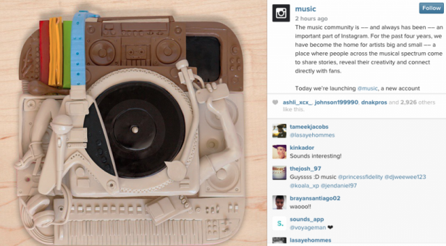 Instagram lança a conta @music