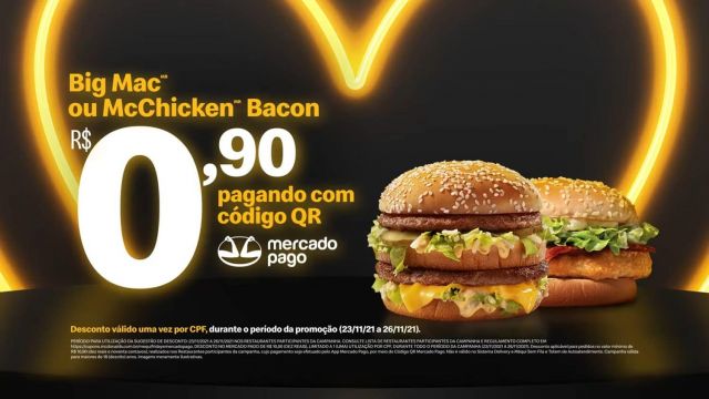 Mercado Pago terá promoção de lanche do McDonald’s por R$ 0,90