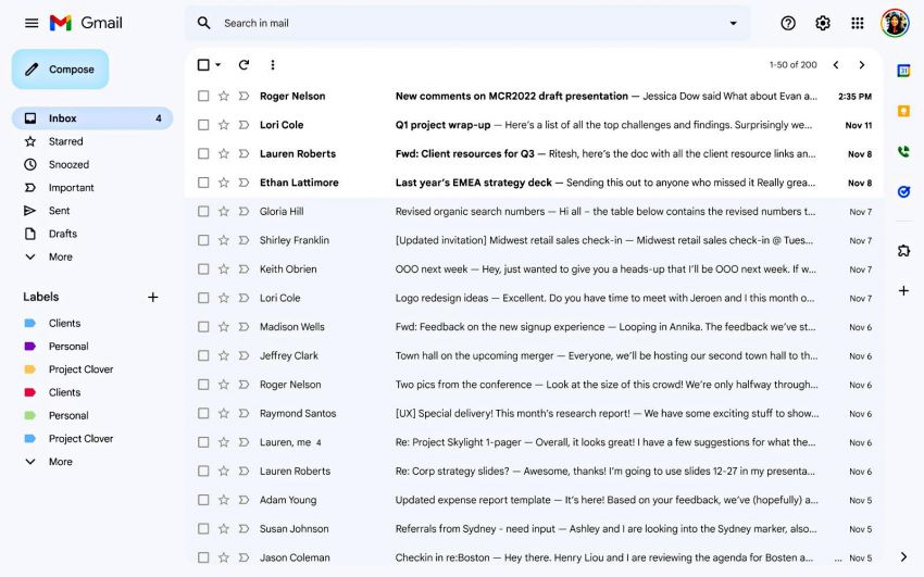 Google faz mudanças no design do Gmail