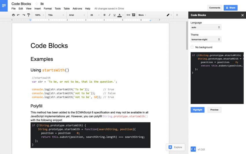 Google Docs anuncia nova função bloco de códigos