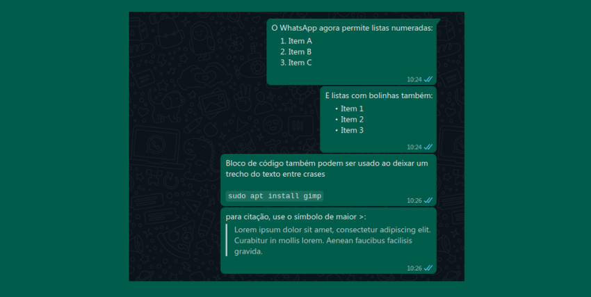 WhatsApp passa a ter 4 novas opções para formatar texto